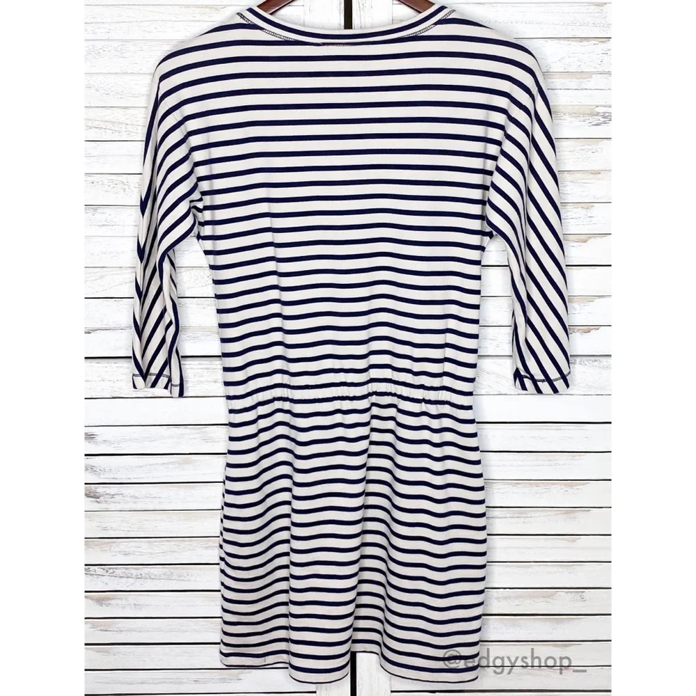 LOFT | Striped Drawstring Sweatshirt Dress - Picture 3 of 5